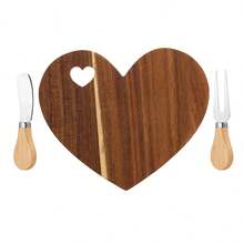 Heart Shape Cheese Board With Cheese Knives, Wood Mini Charcuterie Board, Acacia Wood Cheese Serving Platter With Hanging Hole Vegetable Cutting Board For Home, Party