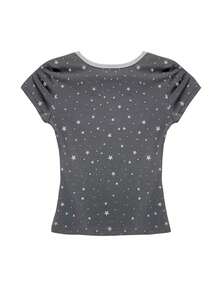 Kaos Lengan Pendek Wanita Model Slim Fit Leher Bulat Motif Bintang Vintage untuk Musim Panas - Dark Grey - View 11