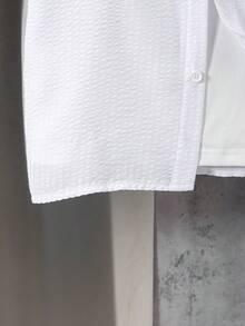 Boys' Casual Lightweight Breathable Bubble Pattern Shirt Collar Short Sleeve Shirt & Straight Leg Pants Set, Spring/Summer - White - View 4