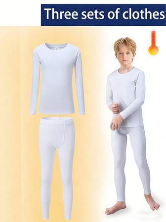 1SET Children's White Round Neck Warm Underwear Autumn/Winter New Ski Sport Style