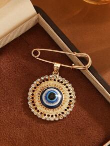 1pc Vintage Rhinestone Glass Devil's Eye/Tree Of Life/Palm Shaped Brooch Pin For Women, Suitable For All Seasons, Parties, Gifts, Work Wear - Brooch - View 4