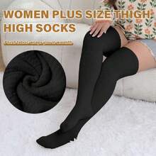 Plus Size Thigh High Socks Women Thigh High Stockings Soft Over The Knee Socks Thick Leg Warmers Fuzzy Winter,36065387 - 黑與白 - 查看 5