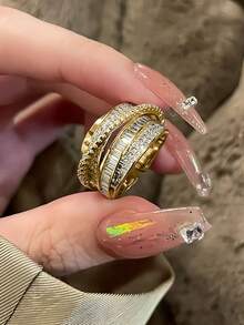 Anillo de plata de ley 925 con circonita, diseño minimalista, ajustable, hipoalergénico - Unitalla - Ver 12