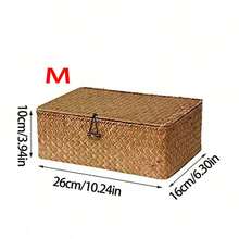 3/1pc Woven Basket With Lid, Rectangular Storage Box, Rattan Storage Basket, Toy Organizer Box, Suitable For Room, Hall, Kitchen, Bedroom Decor, Great For Christmas, Eid, Valentine's Day, Mother's Day, Gift Box - Brown - View 15