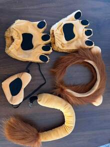 1 Set/4 piezas Disfraz de León - Orejas, Diadema, Cola, Guantes con Patas, Nariz, Corbata de Moño - Accesorios para Fiesta de Halloween, Navidad y Cosplay - Multicolor - Ver 5