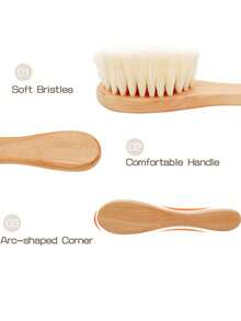 1pc Soft Wool Bathing Brush - Personalized Carved Wooden Handle, Gentle Care For Newborn Scalp, Suitable For Daily Use, Shower, Full Moon Celebration And Girl Scout Day Gift. (Note: Please Place In A Ventilated Area For 1-3 Days To Dissipate The Material Odor) - Ginger - View 5