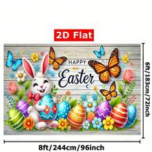 1 pièce Bannière plate 2D pour fête de Pâques avec des designs de lapins et de fleurs vifs, avec des œufs colorés, en tissu de polyester durable, convient pour les célébrations intérieures et extérieures, les toiles de fond photo, le garage, le studio, la décoration de la maison et du jardin - sans alimentation électrique requise, ornement de Pâques, accessoire pour événement de fête, design dynamique, décoration facile à installer, design plat 2D - 1 PCS (1 pièce) - Voir 4