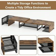 GILLAS Base para Monitor de Computadora Escritorio Doble, Soporte para Monitor Escritorio Computadora 2 Niveles, Estante Monitor Ángulo y Longitud Ajustable, Accesorios para Escritorio Oficina, Hogar - Rectángulo-marrón - Ver 12