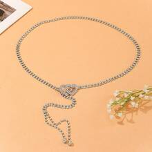 Vintage Fashion Rhinestone Waist Chain For Women, Personalized Versatile Design Double Ring Sparkling Diamond Chain Belt, Bohemian Party Style, Zinc Alloy 2-Row Full Rhinestone Waist Belt, Two-Tone Plaid, Fashionable Versatile Full Rhinestone Studded Belt Decoration For Skirts And Jeans, Spring Summer Autumn Winter - Silver - View 2