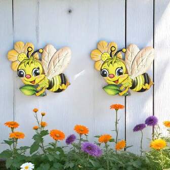 2pcs Metal Bee Hanging Decor, Nature-Inspired Design, Colorful Metal Bees Suitable For Outdoor Wall, Garden, Yard, Park, Fence, Balcony, Patio, Garage Door And Country Decor, Ideal Gift For Family And Friends