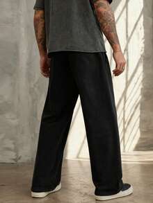Men's Drawstring Waist Loose Wide Leg Casual Sweatpants, Autumn/Winter - Black - View 8
