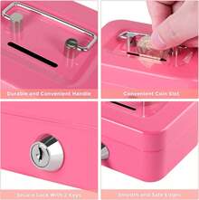 2025 Newest Upgraded Lockable Money Box Small - Piggy Bank - Coin Slot Mini Portable Coin Box. Easily Store Coins Without Opening The Box. The Lockable Cash Box Features A Personal Lock With Two Keys To Keep Your Valuables Secure. It's Ideal For Learning Money Management. Metal Money Box - Perfect For Storing Cash A Delightful Gift Set For Everyone Suitable For School, Home, Office, Employees, Sports, Storage, Farmers' Markets, Yard Available In Multiple Colors - 粉色 - 查看 9