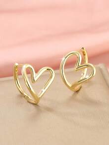 1 Pair Copper Polished Heart Shaped Earrings, Elegant & Versatile, Sweet Gift For Women - Round - View 8