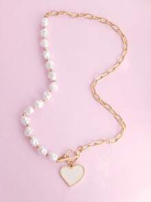 1pc Asymmetric Faux Pearl Heart Necklace, Luxury Minimalist Design Choker Necklace For Women - Multicolor - View 6