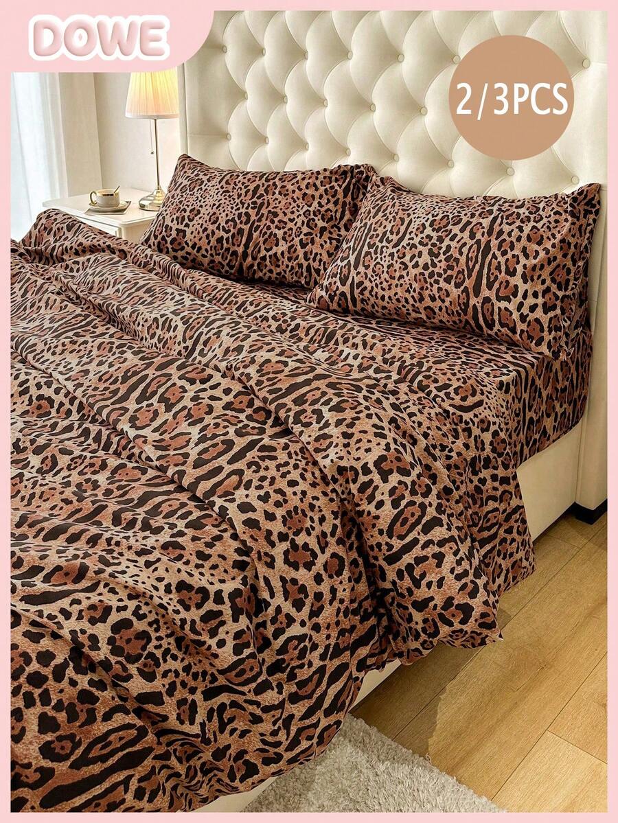 3pcs Leopard Print Bedding Set, 100% Polyester, Lightweight & Elegant, Cloud-Like Soft Touch, Duvet Cover Set (1 Duvet Cover, 2 Pillow Shams), No Filling, Suitable For All Seasons