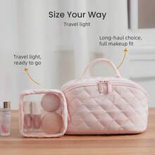 New Boutique Quilted Makeup Bag Pillow Bag, Multifunctional Waterproof Makeup Bag, Portable Handheld Travel Toiletry Bag - Green - View 7
