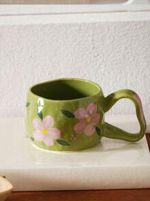 1 pieza Taza de cerámica floral de 350ML, apta para beber agua, leche, avena, té, jugo, desayuno, café, bebidas, ideal para cafés, hogar, restaurantes, fiestas, oficinas, regalos para el Día del Padre, Día de la Madre, amigos, novios/novias, familia, maestros, colegas - Multicolor - Ver 10