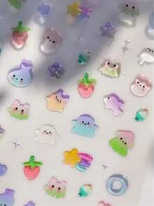 Cute Cartoon Jelly Dolphin & Strawberry Nail Stickers - Colorful - View 2