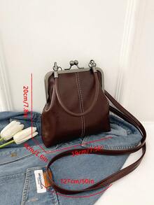 Women's PU Leather Crossbody Bag With Round Polka Dots, Vintage Style Handbag With Buckle Closure And Adjustable Shoulder Strap, Solid Color And Lightweight City Tote Bag - 米色 - 查看 10