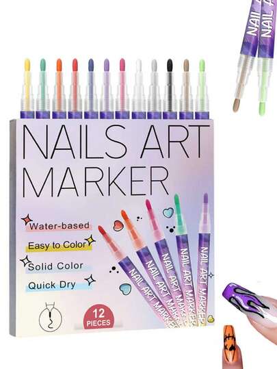 12 Colors Nail Art Marker Pen Set, Nail Art Specific Markers, Suitable For Nail Art, Nail Painting And Decorative Art; Suitable For All.