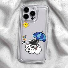 Funda para teléfono con diseño de astronauta en la playa, compatible con iPhone 16, 15, 14 Pro Max, 13, 12, 11, XR y XS Plus. Fabricada en silicona TPU, ofrece protección contra golpes y caídas, además de una excelente sensación al tacto. Es el regalo ideal para familiares, amigos y seres queridos. - transparente - Ver 2