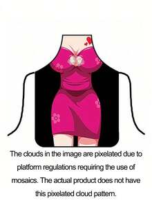 1件印花系带围裙，创意围裙，性感女士围裙，个性化围裙，防水无袖圆领围兜围裙，女士性感围裙，趣味厨房围裙，适合乔迁派对、圣诞节礼物交换 - 多色 - 查看 22