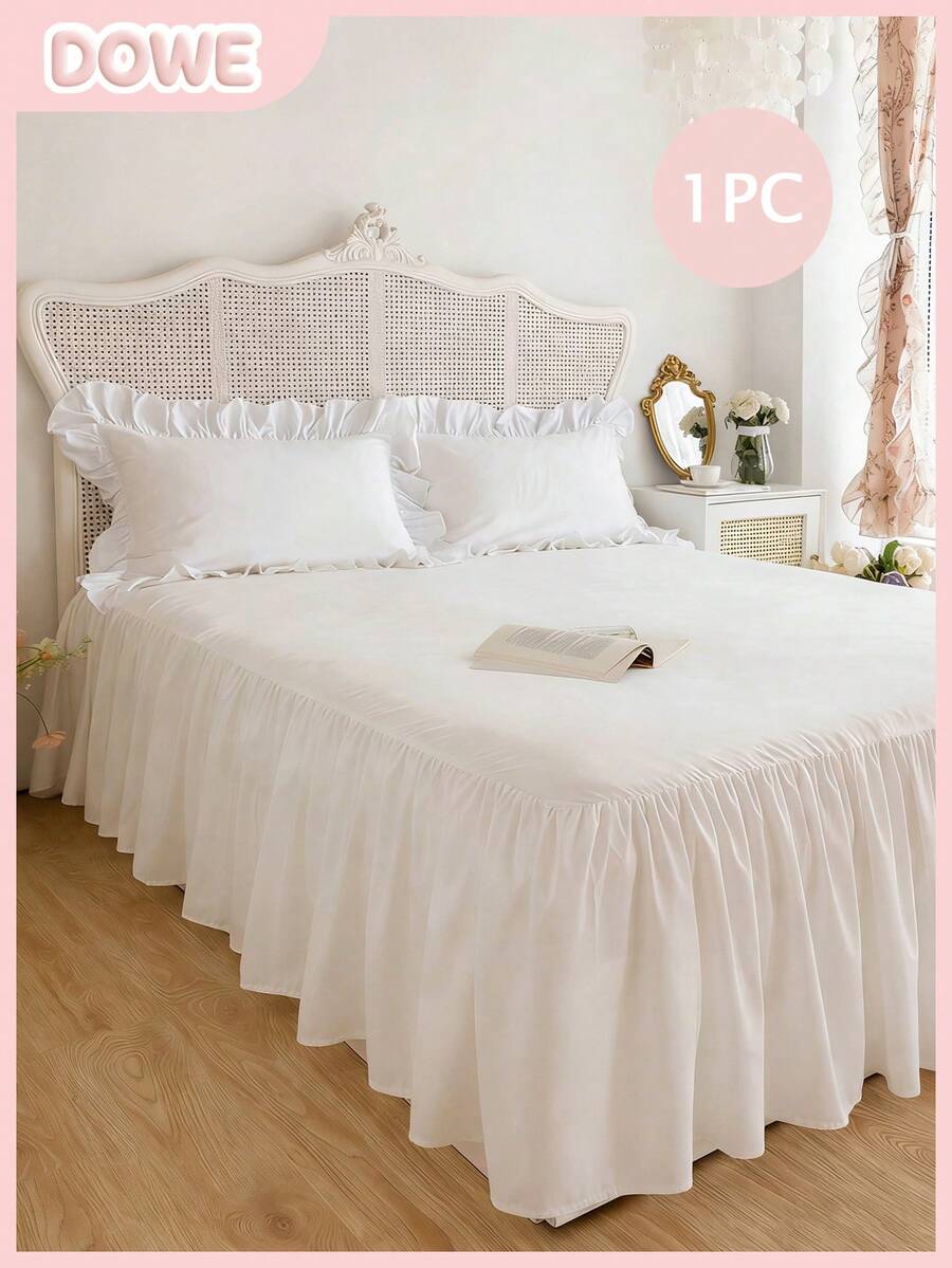 1件床裙，床上用品，柔软透气的床单，荷叶边下摆和松紧带设计，舒适睡眠，轻盈优雅，如云朵般柔软的质地，适用于单人床、双人床、大号床、特大号床，可机洗，公主风房间装饰