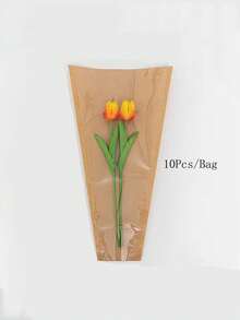 5/10pcs Kraft Paper Flower Bouquet Packaging Bags (Flowers And Ribbons Not Included) - Brown 10pcs - View 4