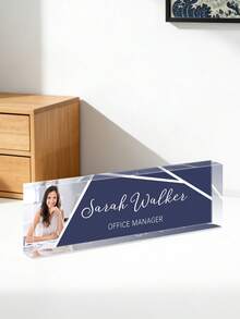 Custom Name Plates For Desks With Photo/Logo-16styles,Desk Name Plate Personalized, Personalized Clear Acrylic Glass Block, Office Gifts For Cowrkers, Boss, Teacher/Employee Appreciation Gifts Office Desk Decor For Women Men, Acrylic Desk Accessories, Office Gifts For Boss, Employee Appreciation Gifts