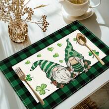 1 pieza/4 piezas/6 piezas Juego de individuales de lino con patrones de trébol y duende, decoración del hogar, adecuado como regalo del Día de San Patricio, decoración, vajilla, para todas las estaciones, individuales lavables modernos, decoración de fiesta interior/exterior, regalo ideal - Multicolor - Ver 10