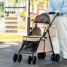 Cochecito Doble Capa para Perros y Gatos con Plataformas Superior e Inferior, Transportador Plegable Ligero, Amplio Almacenamiento Múltiple, Malla Transpirable para Exteriores, Visitas al Veterinario, Compras - para Mascotas Pequeñas/Medianas - Naranja Coral - Ver 7