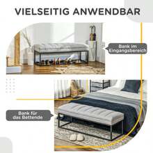 HOMCOM Bench, Linen Look, Upholstered Bench For Bedroom, Bed Bench, Dressing Table Bench, Up To 200 Kg, Steel, Light Grey, 120 X 44 X 45.5 Cm - Light Grey - View 4