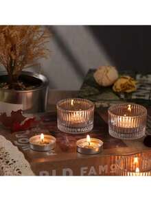 1pc Transparent Glass Candle Holder, Elegant Holiday Tabletop Candle Holder Decor, Transparent Vertical Striped Glass Candle Holder, Candle Base, Candle Stand, Suitable For Daily And Holiday Decoration - Multicolor - View 8