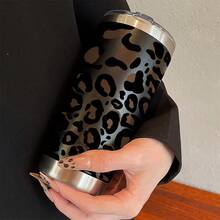 Stylish And Unique - 1 Pc 20oz Stainless Steel Insulated Car Mug, Coffee Mug, Or Everyday Drinking Cup. Features A Leopard Print Design, Exquisite And Practical, Suitable For Both Hot And Cold Drinks. Ideal For Office, Home, And Outdoor Use. Perfect For Personal Use, Or As A Gift, Birthday Present, Holiday Gift, Or Valentine's Day Present. - Multicolor - View 3
