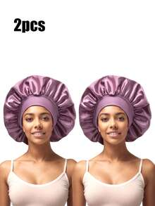 1/2/6顶装女士纯色宽檐弹力帽，缎面材质，有助于保护头发，专为卷发设计。卷发专用帽。 - 均碼 - 查看 19