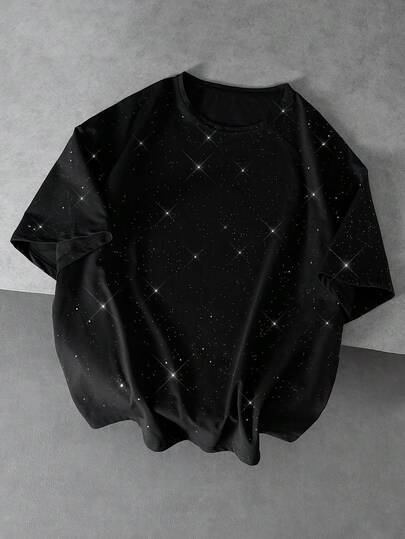 Herren Lässig Rundhals Kurzarm T-Shirt, Sternenmuster, weiche und angenehme Oberfläche, geeignet für Treffen mit Freunden, Dates, Veranstaltungen, alle Jahreszeiten, perfektes Geschenk für Ehemann oder Freunde