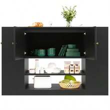Modern Kitchen Island, Kitchen Cabinet, Buffet Cabinet, Kitchen Cabinet With Drawers And Shelves, Sideboard For Kitchen & Dining Room, Black - Black - View 1