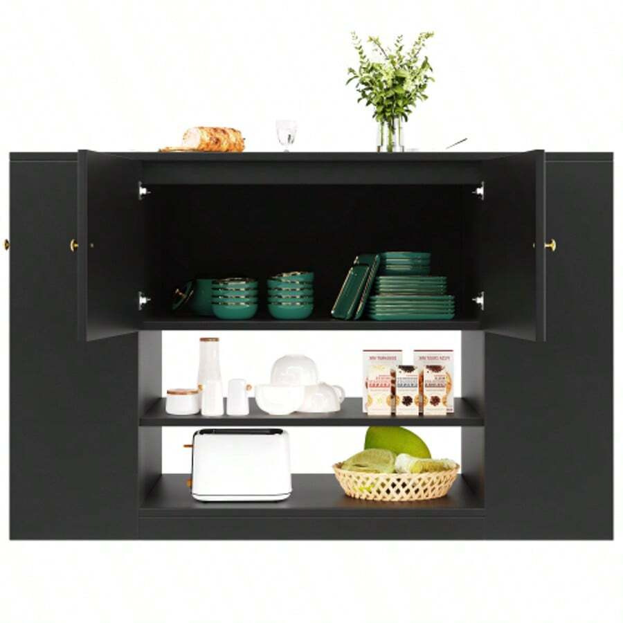 Modern Kitchen Island, Kitchen Cabinet, Buffet Cabinet, Kitchen Cabinet With Drawers And Shelves, Sideboard For Kitchen & Dining Room, Black - Black - View 1