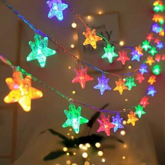 1pc 10/20/30/40 LED Ramadan Bubble Star String Lights Battery Powered Hanging Decorative Lamp Suitable For Home Festival Party Birthday Garden Wall Eid Decoration