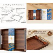 Acacia Wood Serving Tray With Metal Handles 17x13in Food Drinks Tray For Coffee Table Breakfast Dinner And Bar Rustic Decorative Storage Tray For Ottoman Kitchen Christmas Gift Packaging - Tay cầm đen01 - Xem 1