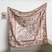 1 Stück Damen Seiden-Satin Bambus Muster Quadratischer Schal, orientalisches Vintage Muster vielseitiges Hals-/Kopftuch Accessoire