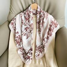 1 Stück Damen Seiden-Satin Bambus Muster Quadratischer Schal, orientalisches Vintage Muster vielseitiges Hals-/Kopftuch Accessoire