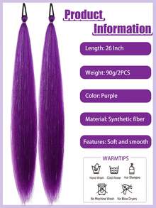 2pcs Purple Ponytail Hair Extensions, Synthetic Gold Braided Ponytail, Available In Multiple Colors, Suitable For Women - Multicolor - View 3