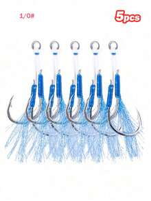 GOTURE 5pcs Blue Double Hook Lures With Reflective Tassel & Deer Tail Hair | Adjustable Sinking Speed, Suitable For Vertical Fishing - Heavy Sinking Fishing Rig For Lure Fishing - Multicolor - View 9