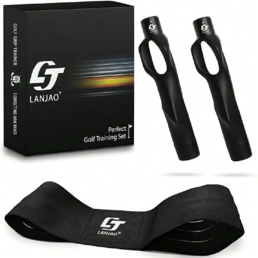 Golf Grip Trainer 2 Pack With Swing Correcting Arm Band, Golf Training Aid, Golf Grip Kit,Grip Trainer Golf Club To Help Train Correct Hand Position,36293936 - Black - View 1
