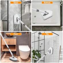 cepillo para polvo de limpieza 4 en 1 para ducha, lavador de tina y azulejos con mango largo, cepillo para polvo de lechada, cerdas rígidas, cepillo para polvo de esponja, almohadilla de microfibra,(default) - Multicolor - Ver 6