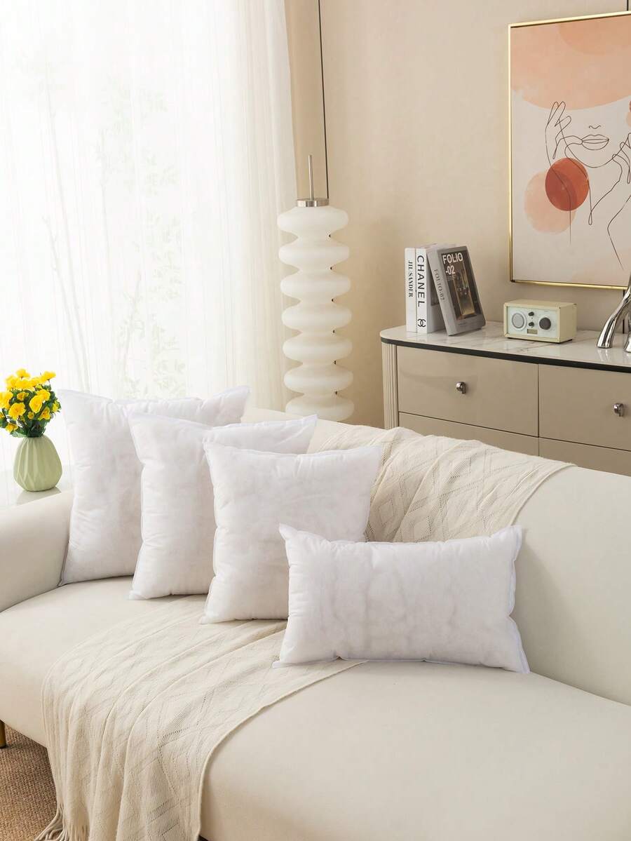 1pc/2pcs White Pillow Insert, Modern High Elastic Fiber Filled, Square Pillow, Suitable For Home Living Room Sofa Bedroom Headboard, Hotel Travel