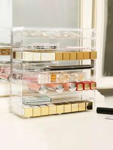 1个可拆卸亚克力化妆品收纳盒，可放置眼影盘、口红、护肤品等，浴室梳妆台收纳架，桌面化妆品架 - 無色 - 查看 9
