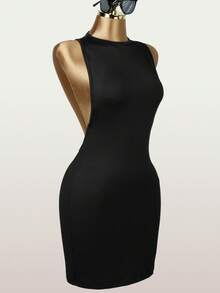 Summer Sexy Island Vacation Outfit Black Backless Mini Dress, Date Night Dress, Y2K Style - Black - View 3