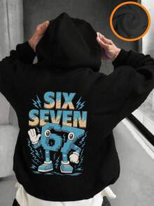 Tween Boy "67 Funny Number Meme" Graphic Fleece Pullover Sweatshirt Sweatshirt, Warm & Comfortable For Autumn/Winter, Suitable For Casual Wear & Streetwear - Black - View 4